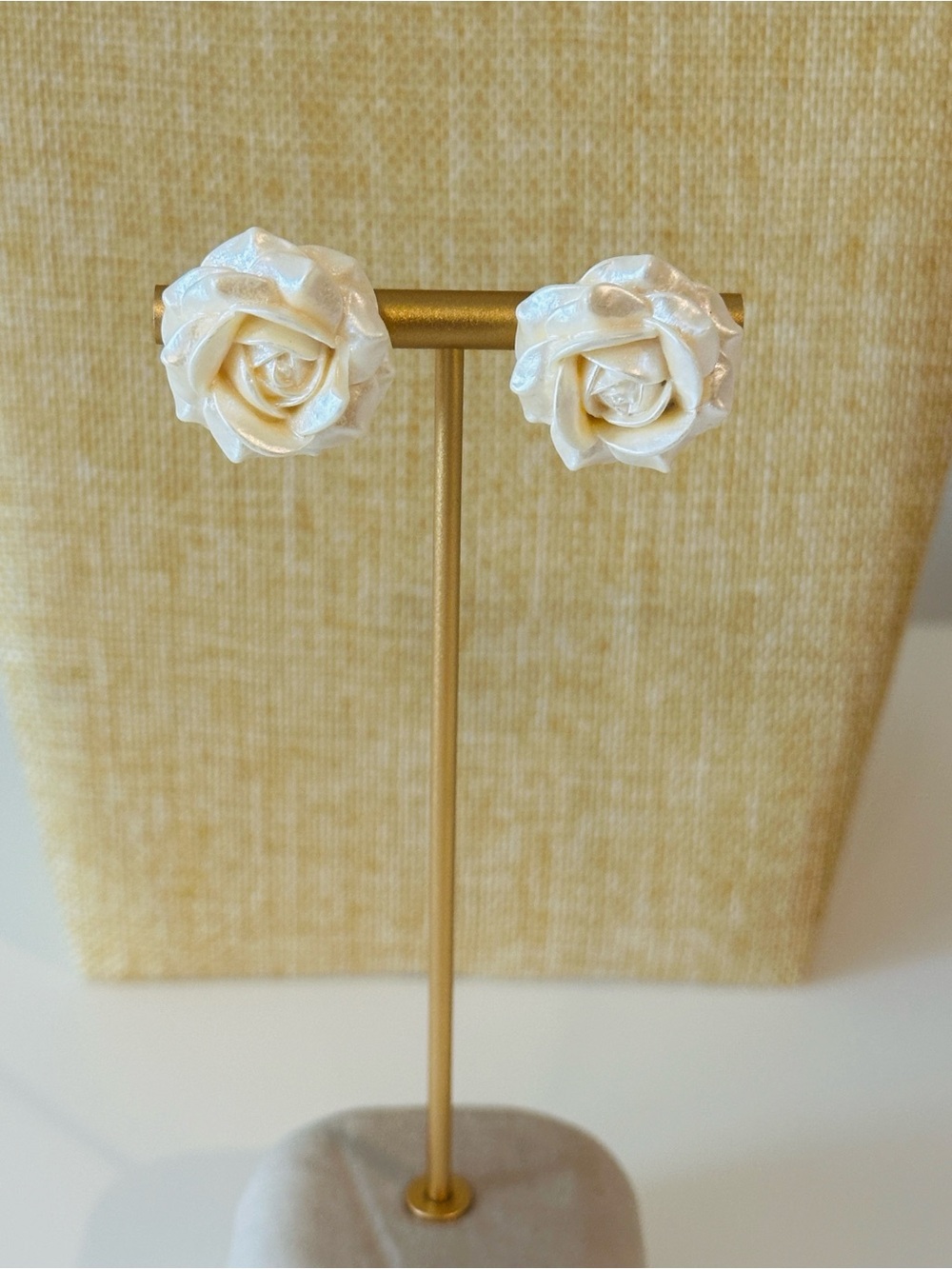 Fashion Jewelry Cream Rose Stud Earrings - Floral Pearl Finish